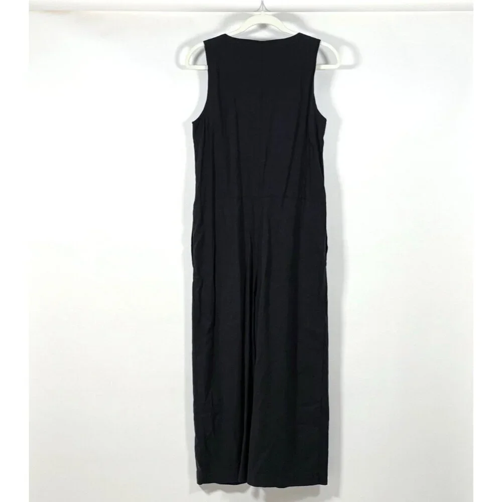 Leo & Sage Jumpsuit Sleeveless Wide Leg V Neck Black Pockets - Size Small